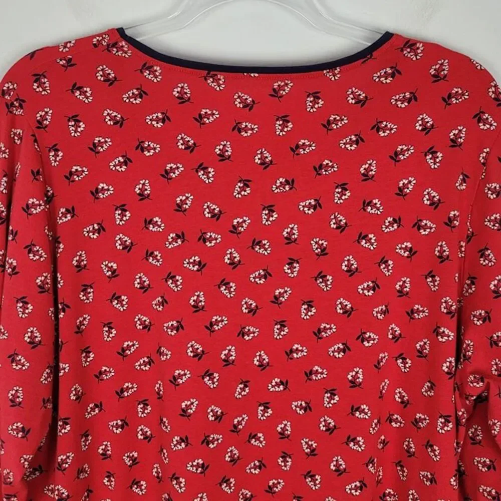 Draper James Size 1X Floral Long Sleeve Shirt Cotton Modal Stretch Red Navy - Picture 4 of 11